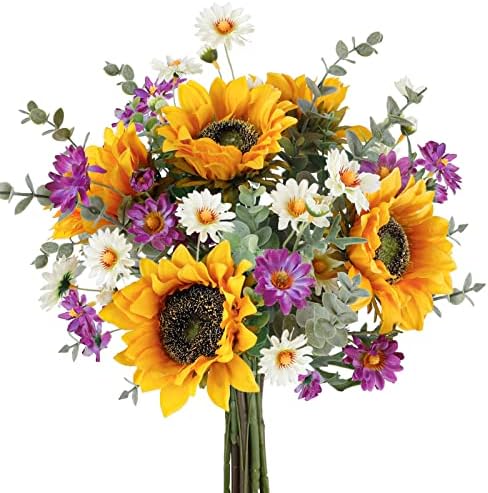 Artificial Sunflowers Fake Cemetery Flowers for Grave Bouquet with Sunflowers for Bridal Bouquets Wedding