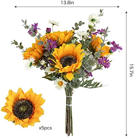 Artificial Sunflowers Fake Cemetery Flowers for Grave Bouquet with Sunflowers for Bridal Bouquets Wedding, alternate view 2