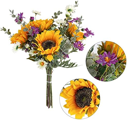 Artificial Sunflowers Fake Cemetery Flowers for Grave Bouquet with Sunflowers for Bridal Bouquets Wedding, alternate view 3
