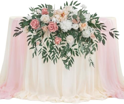 Artificial Sweetheart Flower Swag with Table Cloth and Table Runner, Pack of 3 Floral Arrangement for Wedding