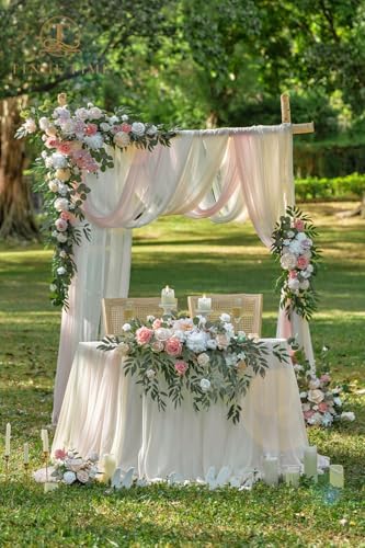 Artificial Sweetheart Flower Swag with Table Cloth and Table Runner, Pack of 3 Floral Arrangement for Wedding, alternate view