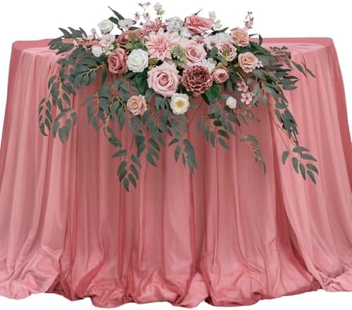 Artificial Sweetheart Flower Swag with Tablecloth and Table Runner, Pack of 3 Floral Arrangement for Wedding