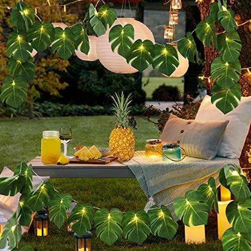 Artificial Tropical Palm Leaves String Lights Large Size 2Pc 20LED, alternate view 2