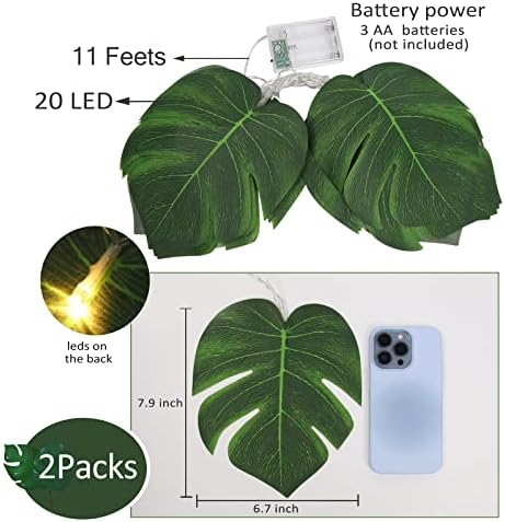 Artificial Tropical Palm Leaves String Lights Large Size 2Pc 20LED, alternate view 3