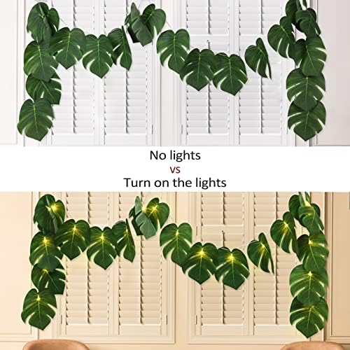 Artificial Tropical Palm Leaves String Lights Large Size 2Pc 20LED, alternate view 5