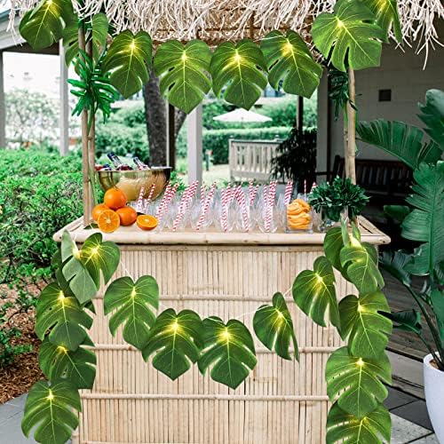 Artificial Tropical Palm Leaves String Lights Large Size 2Pc 20LED, alternate view 6
