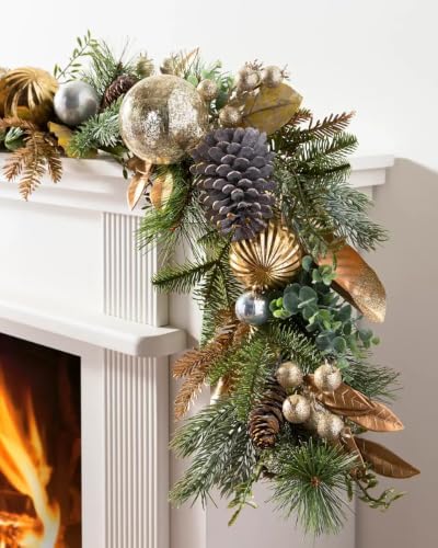 Artificial Unlit Christmas Garland for the Home | Traditional Holiday Decorations | for Indoor Decor (Gilded, alternate view