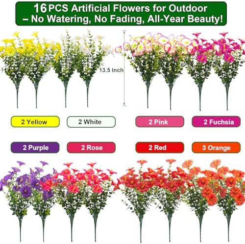 Artificial UV Resistant Morning Glory Flowers with Eucalyptus - 16 Bundles Faux Silk Plastic Mixed Color Fake, alternate view