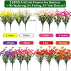 Artificial UV Resistant Morning Glory Flowers with Eucalyptus - 16 Bundles Faux Silk Plastic Mixed Color Fake, alternate view