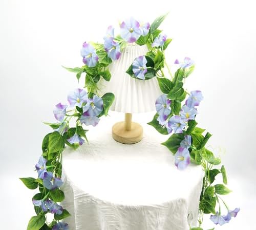 Artificial Vines 15Feet Silk Flower Garland for Outdoors Blue Morning Glory Vine Artificial Flowers Hanging, alternate view 4