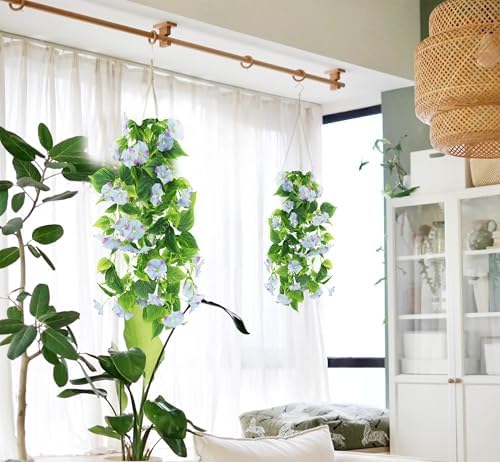 Artificial Vines 15Feet Silk Flower Garland for Outdoors Blue Morning Glory Vine Artificial Flowers Hanging, alternate view 5