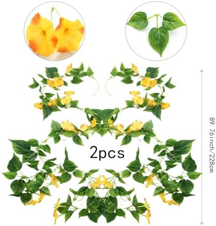 Artificial Vines 15Feet Silk Flower Garland for Outdoors Yellow Morning Glory Vine Artificial Flowers Hanging, alternate view
