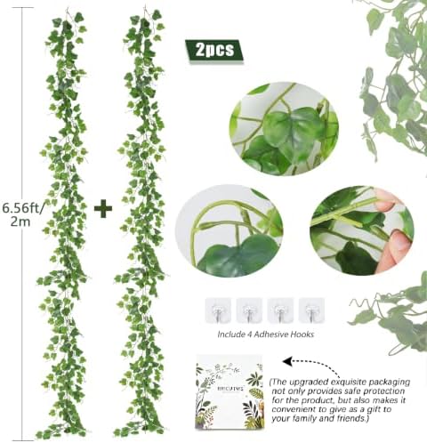 Artificial Vines Ivy Garland 2Pc 6.56Ft Green Grape Leaves Greenery, alternate view 3