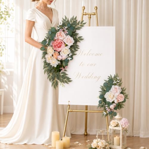 Artificial Wedding Arch Flowers Floral Swag Welcome Sign Ceremony Decor, alternate view 2