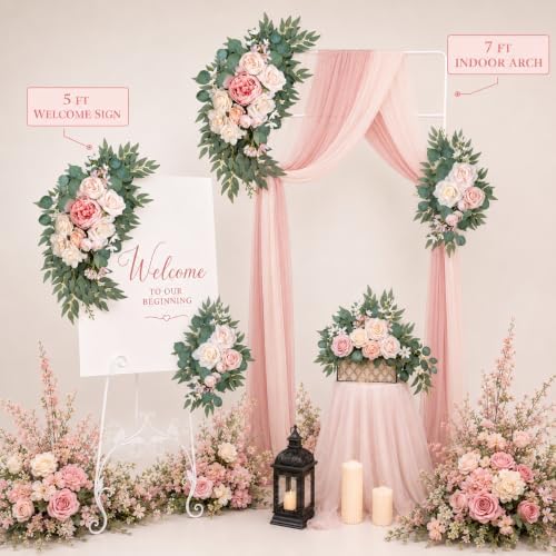 Artificial Wedding Arch Flowers Floral Swag Welcome Sign Ceremony Decor, alternate view 4