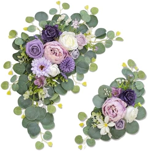Artificial Wedding Arch Flowers for Wedding Sign, Set of 2 for Wedding Welcome Ceremony Sign, Faux Floral Swags