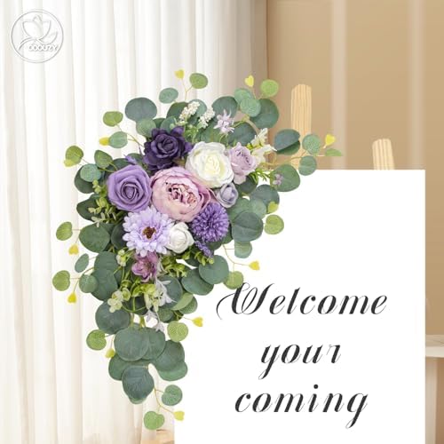 Artificial Wedding Arch Flowers for Wedding Sign, Set of 2 for Wedding Welcome Ceremony Sign, Faux Floral Swags, alternate