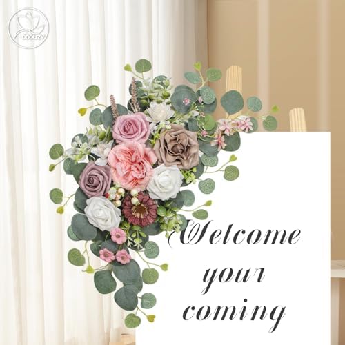 Artificial Wedding Arch Flowers for Wedding Sign, Set of 2 for Welcome Ceremony Sign, Faux Floral Swags, Banquet, alternate