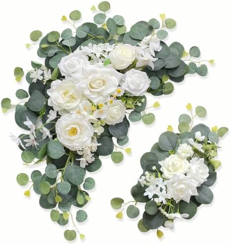 Artificial Wedding Arch Flowers for Wedding Sign, Set of 2 for Welcome Ceremony Sign, Faux Floral Swags