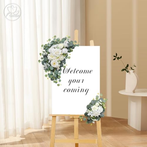 Artificial Wedding Arch Flowers for Wedding Sign, Set of 2 for Welcome Ceremony Sign, Faux Floral Swags, alternate view 2