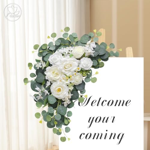 Artificial Wedding Arch Flowers for Wedding Sign, Set of 2 for Welcome Ceremony Sign, Faux Floral Swags, alternate view 4