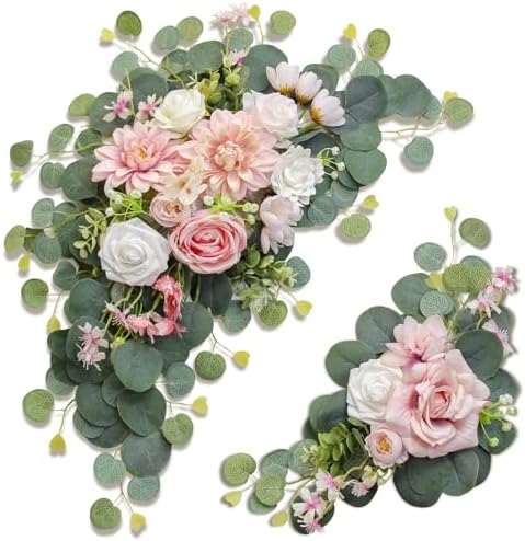 Artificial Wedding Arch Flowers for Wedding Sign, Set of 2 for Welcome Ceremony Sign, Faux Floral Swags, Banquet