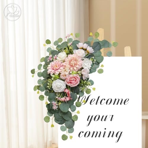Artificial Wedding Arch Flowers for Wedding Sign, Set of 2 for Welcome Ceremony Sign, Faux Floral Swags, Banquet, alternate