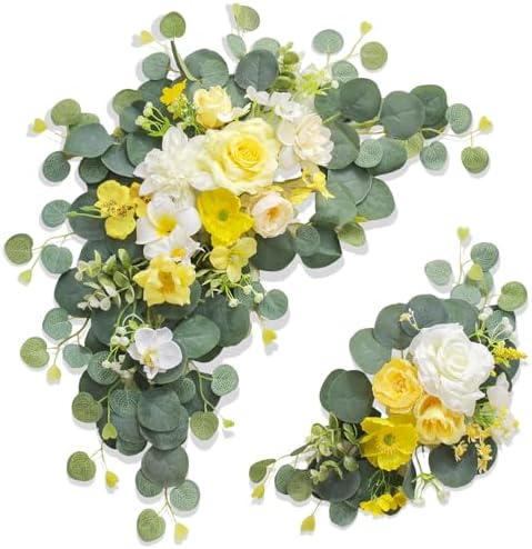 Artificial Wedding Arch Flowers for Wedding Sign, Set of 2 for Welcome Ceremony Sign, Faux Floral Swags, Banquet