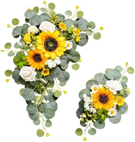 Artificial Wedding Arch Flowers for Wedding Sign, Set of 2 for Welcome Ceremony Sign, Faux Floral Swags, Banquet
