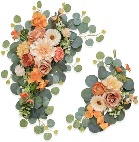 Artificial Wedding Arch Flowers for Wedding Sign, Set of 2 for Welcome Ceremony Sign, Faux Floral Swags, Banquet