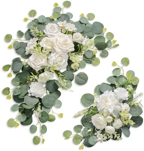 Artificial Wedding Arch Flowers for Wedding Sign, Set of 2 for Welcome Ceremony Sign, Faux Floral Swags