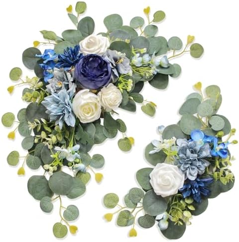Artificial Wedding Arch Flowers for Wedding Sign, Set of 2 for Welcome Ceremony Sign, Faux Floral Swags