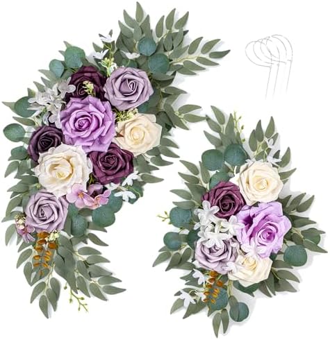 Artificial Wedding Arch Flowers Kit 2 PCS Dust Rose Flowers Silk Peony Floral Swag Welcome Sign for Wedding