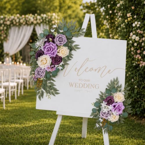 Artificial Wedding Arch Flowers Kit 2 PCS Dust Rose Flowers Silk Peony Floral Swag Welcome Sign for Wedding, alternate view 6