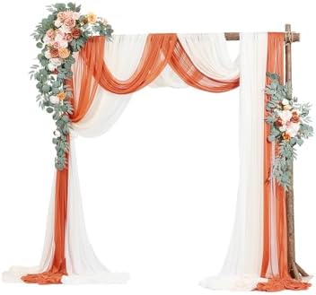 Artificial Wedding Arch Flowers Kit, Orange Wedding Arch Flowers with Drapes Kit (Pack of 5) - 2 Pcs Floral