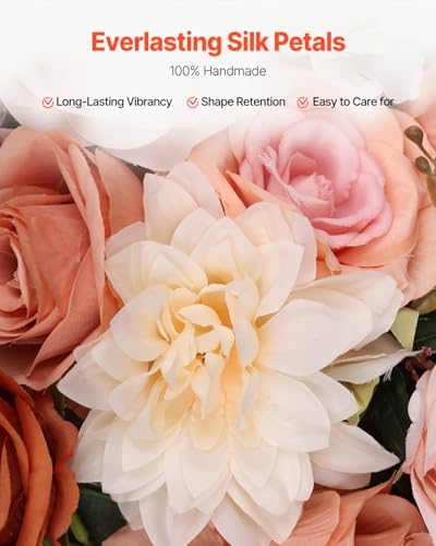 Artificial Wedding Arch Flowers Kit, Orange Wedding Arch Flowers with Drapes Kit (Pack of 5) - 2 Pcs Floral, alternate view 4