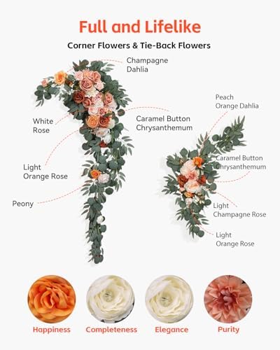 Artificial Wedding Arch Flowers Kit, Orange Wedding Arch Flowers with Drapes Kit (Pack of 5) - 2 Pcs Floral, alternate view 5