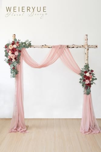 Artificial Wedding Arch Flowers Kit(Pack of 3),2Pcs Artificial Flower Arch Decor,1Pcs Sheer Drape for Wedding, alternate view