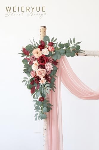 Artificial Wedding Arch Flowers Kit(Pack of 3),2Pcs Artificial Flower Arch Decor,1Pcs Sheer Drape for Wedding, alternate view