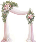 Artificial Wedding Arch Flowers Kit(Pack of 4),2Pcs Artificial Flower Arch Decor, 2Pcs Chiffon Fabric Drapes