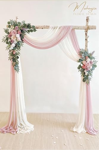 Artificial Wedding Arch Flowers Kit(Pack of 4),2Pcs Artificial Flower Arch Decor, 2Pcs Chiffon Fabric Drapes, alternate view