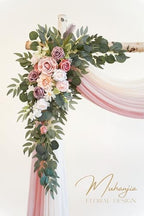 Artificial Wedding Arch Flowers Kit(Pack of 4),2Pcs Artificial Flower Arch Decor, 2Pcs Chiffon Fabric Drapes, alternate view