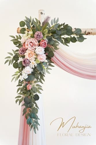 Artificial Wedding Arch Flowers Kit(Pack of 4),2Pcs Artificial Flower Arch Decor, 2Pcs Chiffon Fabric Drapes, alternate view