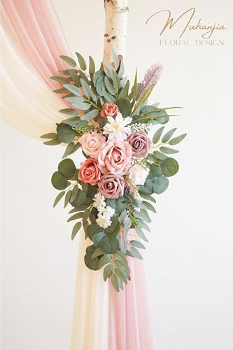 Artificial Wedding Arch Flowers Kit(Pack of 4),2Pcs Artificial Flower Arch Decor, 2Pcs Chiffon Fabric Drapes, alternate view
