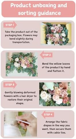 Artificial Wedding Arch Flowers Kit(Pack of 4),2Pcs Artificial Flower Arch Decor, 2Pcs Chiffon Fabric Drapes, alternate view