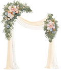 Artificial Wedding Arch Flowers Kit(Pack of 4),2Pcs Artificial Flower Arch Decor, 2Pcs Chiffon Fabric Drapes