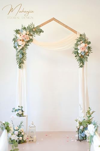 Artificial Wedding Arch Flowers Kit(Pack of 4),2Pcs Artificial Flower Arch Decor, 2Pcs Chiffon Fabric Drapes, alternate view
