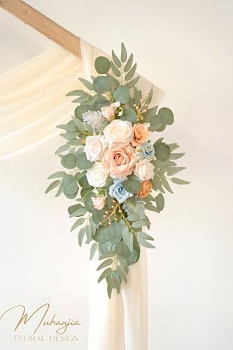 Artificial Wedding Arch Flowers Kit(Pack of 4),2Pcs Artificial Flower Arch Decor, 2Pcs Chiffon Fabric Drapes, alternate view