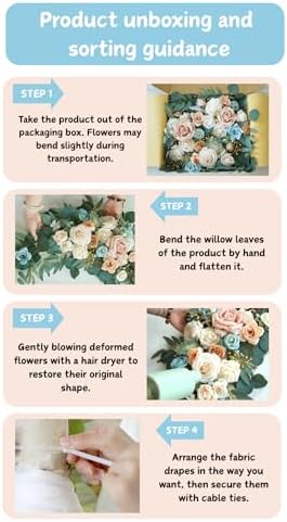 Artificial Wedding Arch Flowers Kit(Pack of 4),2Pcs Artificial Flower Arch Decor, 2Pcs Chiffon Fabric Drapes, alternate view