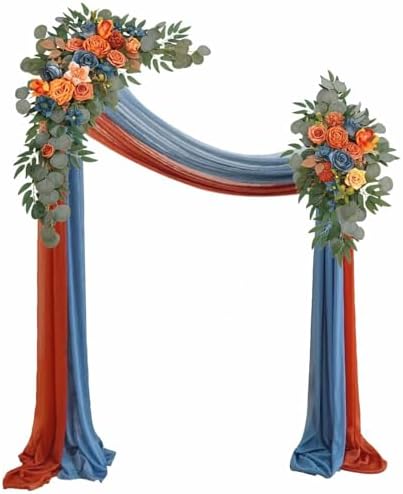 Artificial Wedding Arch Flowers Kit(Pack of 4),2Pcs Artificial Flower Arch Decor, 2Pcs Chiffon Fabric Drapes